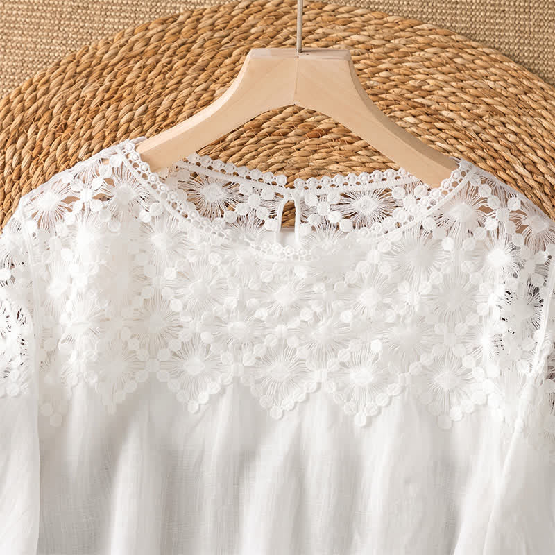 Buddha Stones Summer Elegant Casual Lace Solid Women's Long Sleeve T-Shirt - image 8