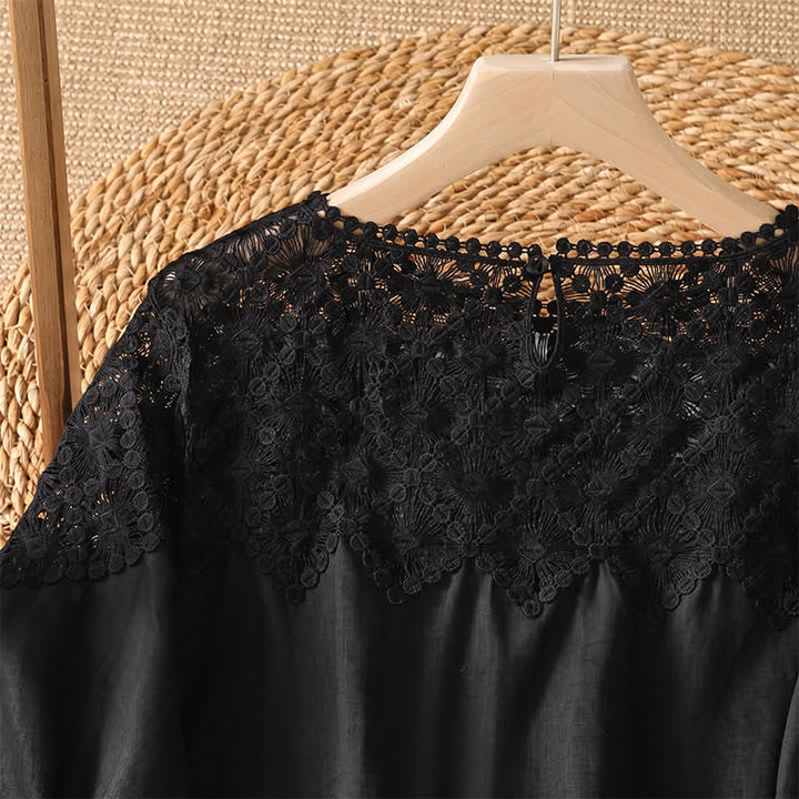 Buddha Stones Summer Elegant Casual Lace Solid Women's Long Sleeve T-Shirt - image 3