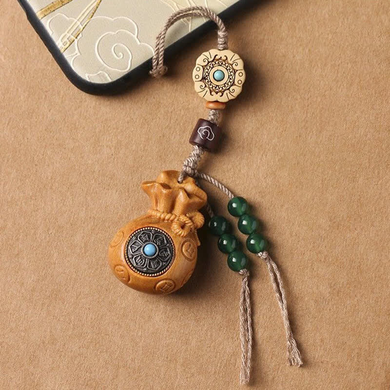 Buddha Stones Red Sandalwood Green Sandalwood Om Mani Padme Hum Blessing Chinese Coin Money Bag Design Serenity Keychains - image 23
