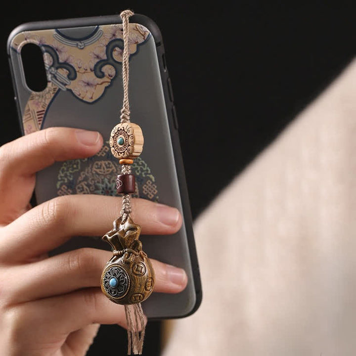 Buddha Stones Red Sandalwood Green Sandalwood Om Mani Padme Hum Blessing Chinese Coin Money Bag Design Serenity Keychains - image 15