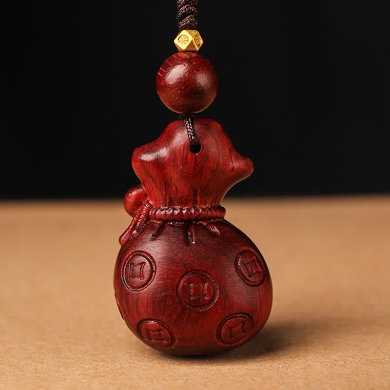 Buddha Stones Red Sandalwood Money Bag Om Mani Padme Hum Wisdom Fortune Keychains - image 3