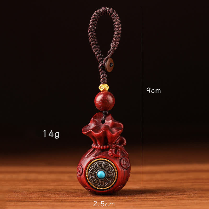 Buddha Stones Red Sandalwood Money Bag Om Mani Padme Hum Wisdom Fortune Keychains - image 2