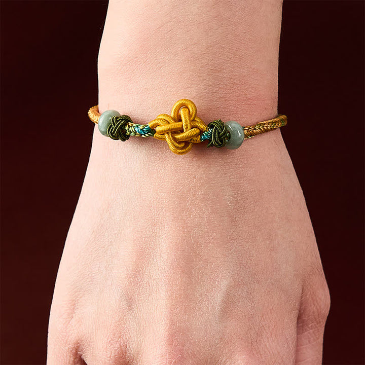 Buddha Stones Handmade Braided Yellow Green Osmanthus Knot Jade Luck Adjustable Bracelet - image 4