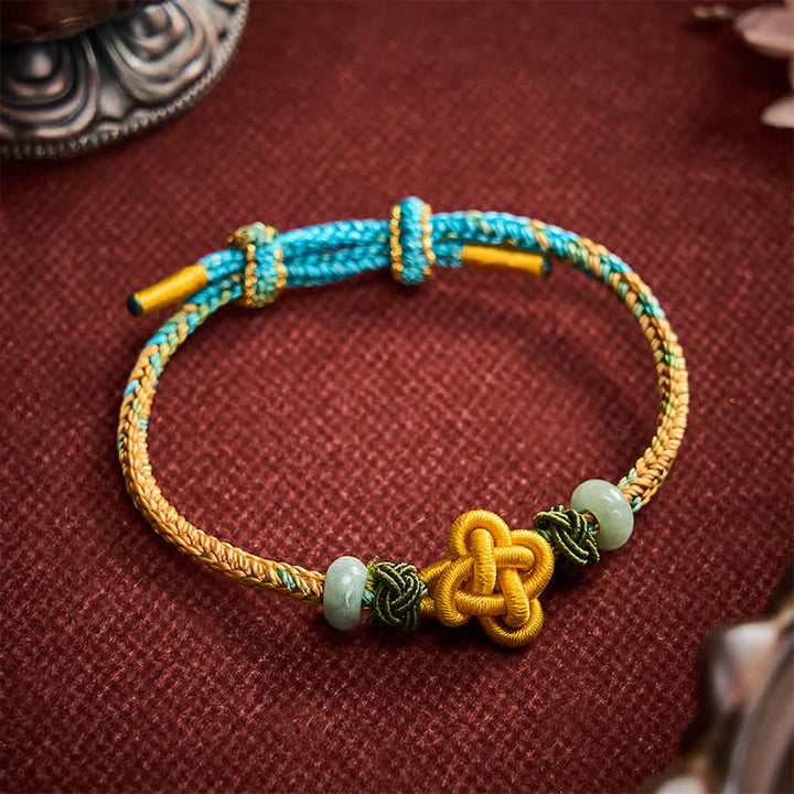 Buddha Stones Handmade Braided Yellow Green Osmanthus Knot Jade Luck Adjustable Bracelet - image 2