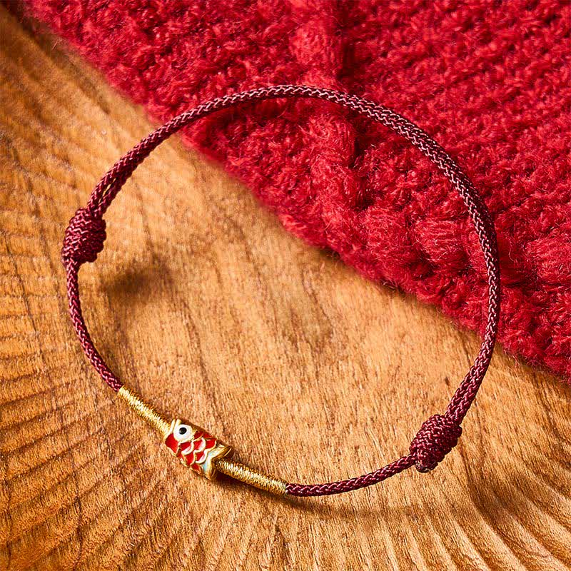 Buddha Stones Koi Fish Luck Hand-Woven Red String Bracelet - image 1