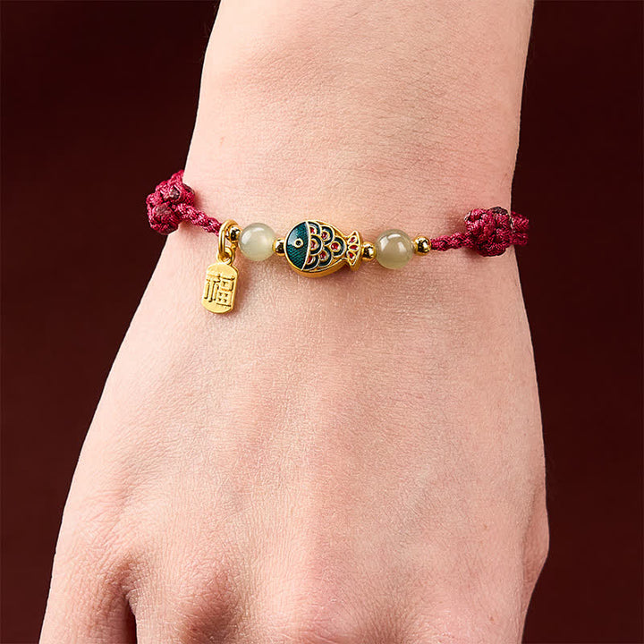 Buddha Stones Hand-Woven Koi Fish Fu Character Jade Beads Protection Rope Bracelet - image 4