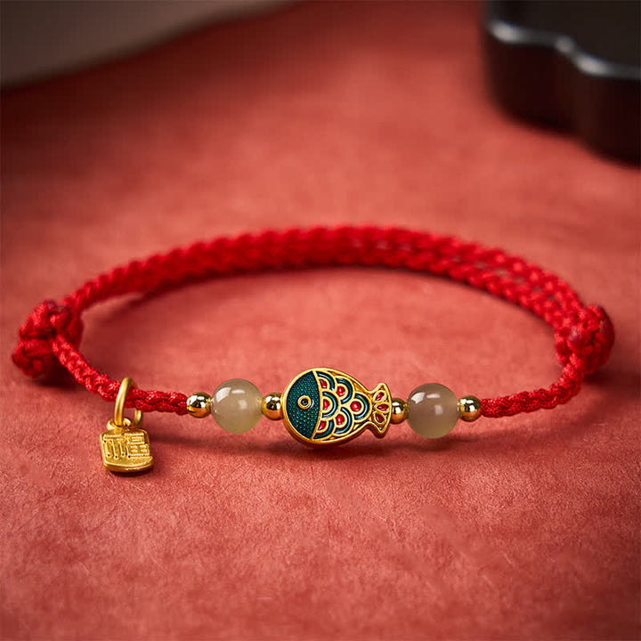 Buddha Stones Hand-Woven Koi Fish Fu Character Jade Beads Protection Rope Bracelet - image 12