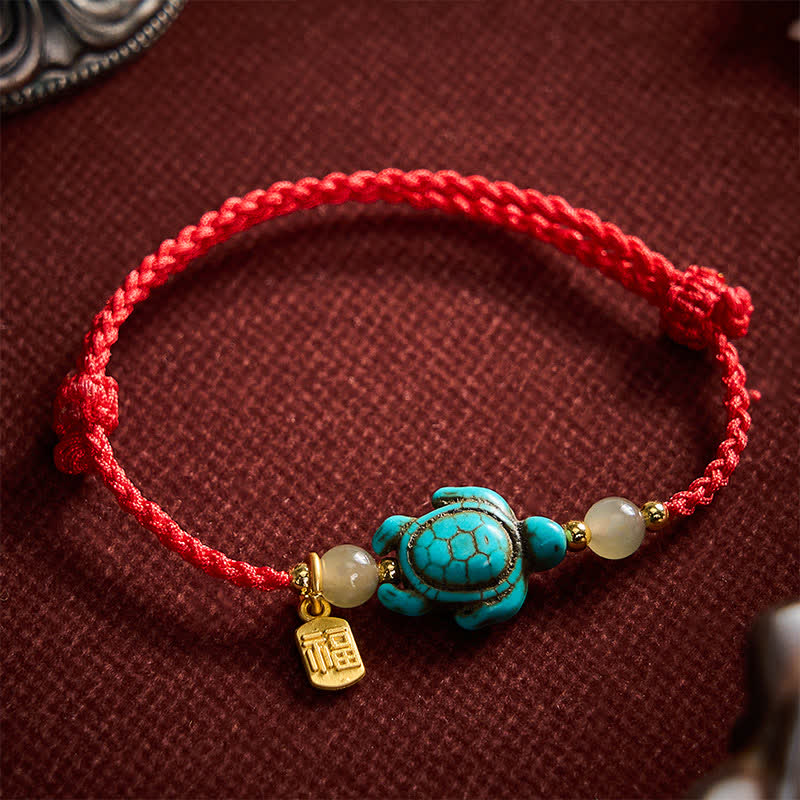 Buddha Stones Hand-Woven Turquoise Turtle Fu Character Jade Beads Luck Rope Bracelet - image 12