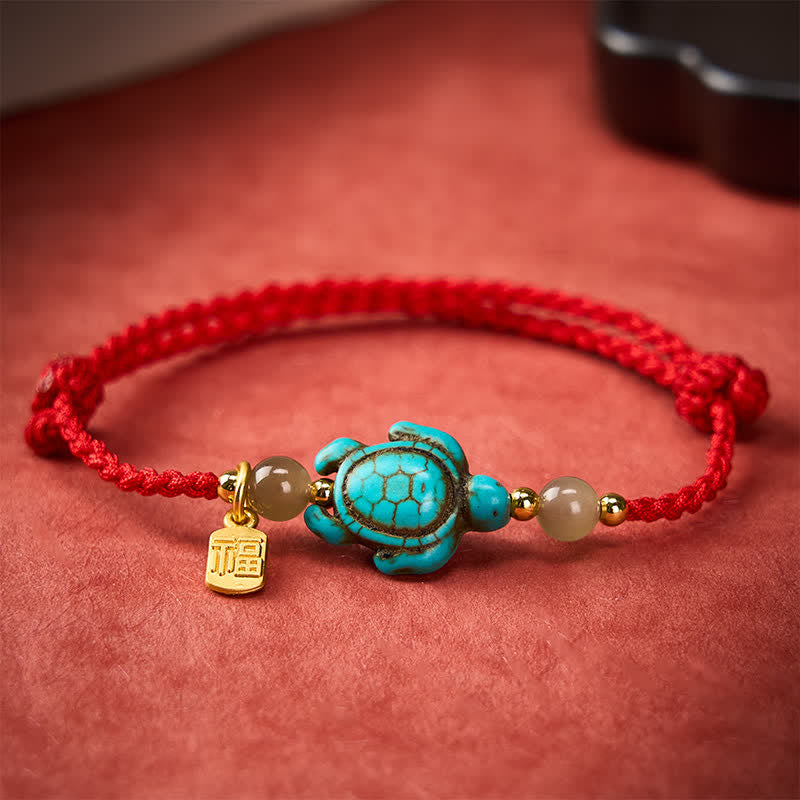Buddha Stones Hand-Woven Turquoise Turtle Fu Character Jade Beads Luck Rope Bracelet - image 13