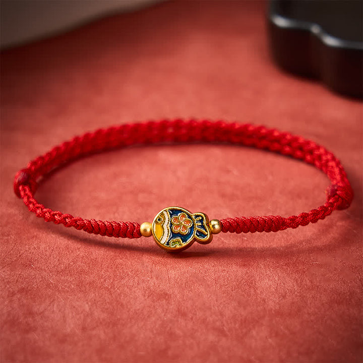 Buddha Stones Hand-Woven Cyan Flower Koi Fish Protection Red Rope Bracelet - Red(Wrist Circumference: 5.9–8.3 in / 15–21 cm) - image 0