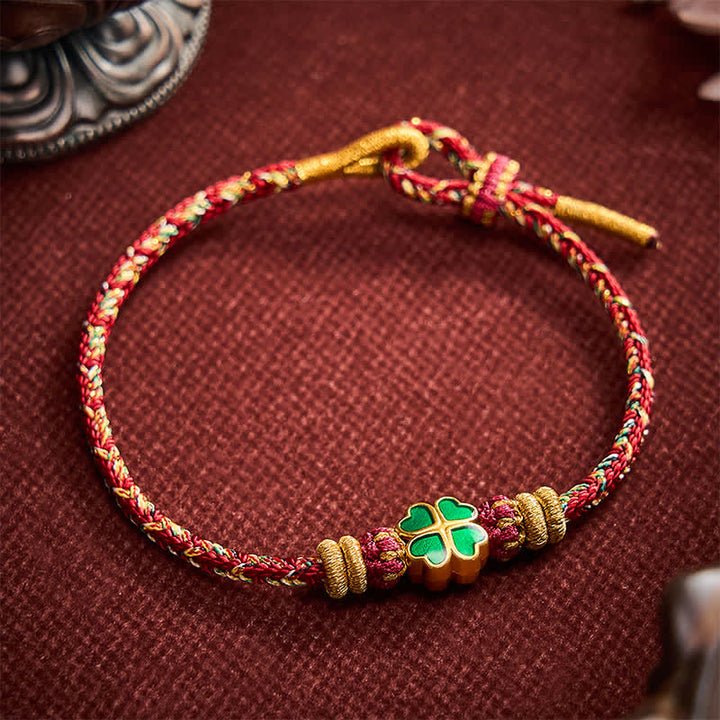 Buddha Stones Hand-Woven String Heart-Shaped Green Four Leaf Clover Strength Rope Bracelet - image 11