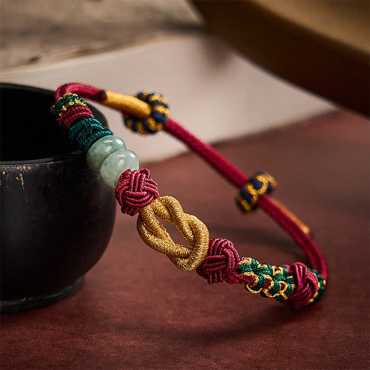 Buddha Stones Hand-Woven Peach Blossoms Luck Jade Beads Red String Bracelet - image 1
