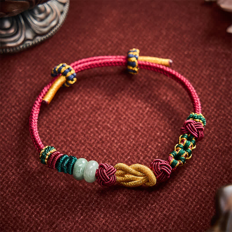 Buddha Stones Hand-Woven Peach Blossoms Luck Jade Beads Red String Bracelet - image 9
