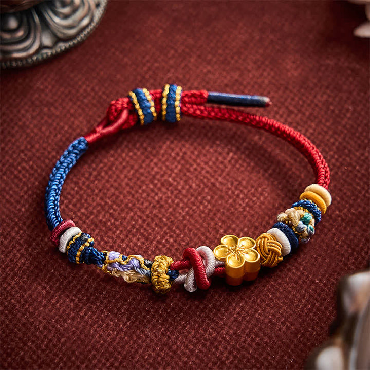 Buddha Stones Hand-Woven Peach Blossom Strength Red Navy String Bracelet - image 2