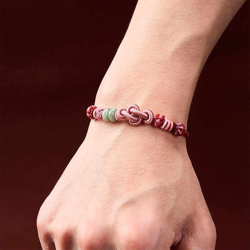 Buddha Stones Hand-Woven Jade Beads Luck Pink String Bracelet - image 4
