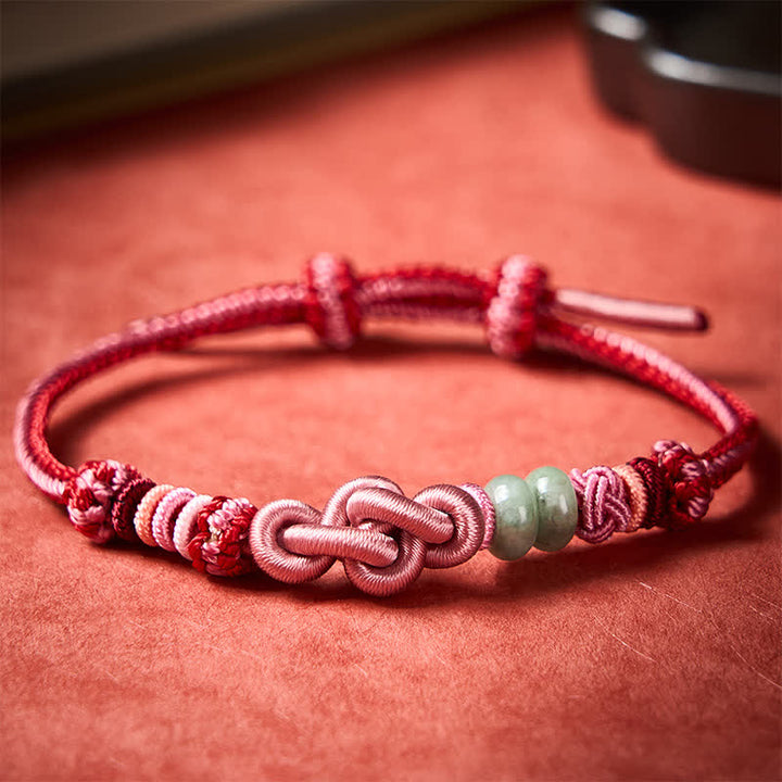 Buddha Stones Hand-Woven Jade Beads Luck Pink String Bracelet - Pink With Jade Beads - image 0
