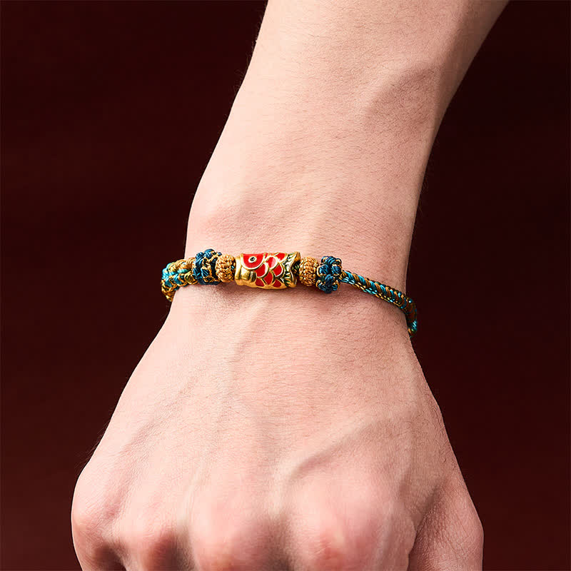 Buddha Stones Hand-Woven Green Blue Yellow Rope Mandala Peach Blossom Knot Luck Koi Fish Bracelet - image 4