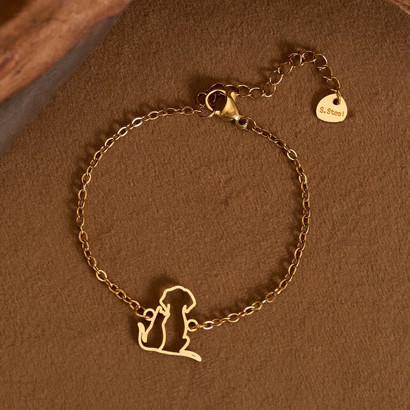 Buddha Stones Titanium Steel Minimalist Dog Cat Pendant Protection Chain Bracelet - Gold (Wrist Circumference: 14-17cm) - image 0