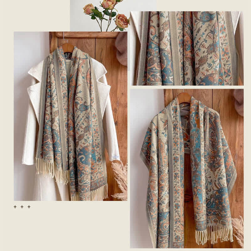 Buddha Stones Tibetan Flower Branch Tassel Shawl Cozy Travel Scarf Wrap - image 9