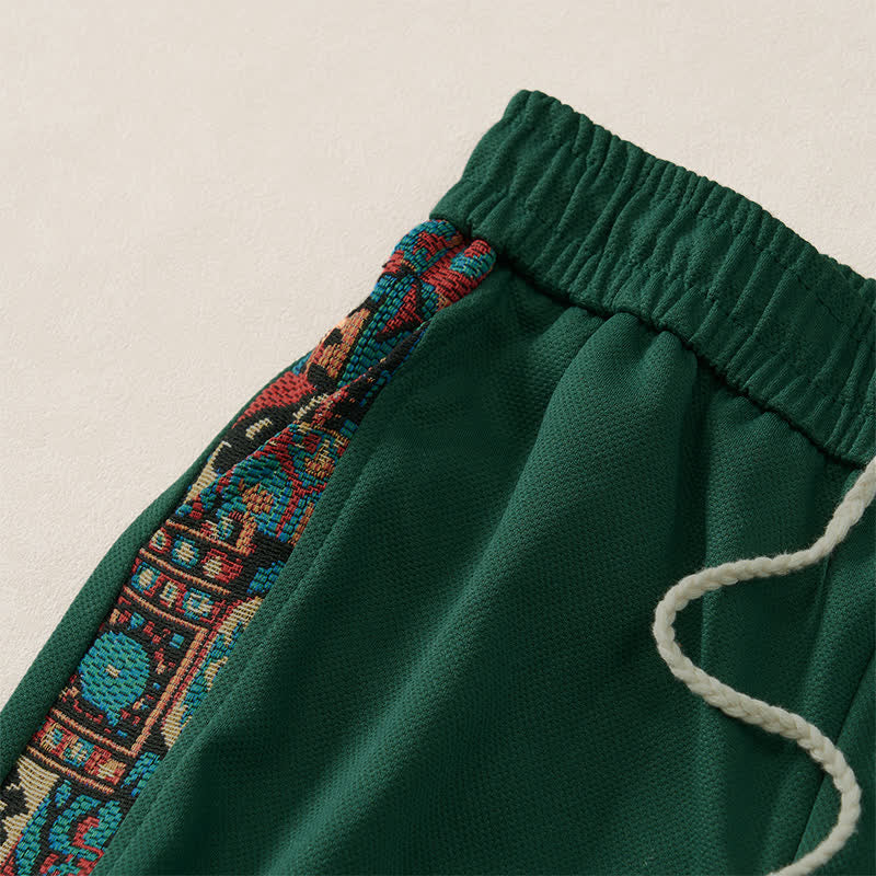 Buddha Stones Summer Boho Drawstring Elastic Waist Geometric Trim Men's Shorts With Pockets - image 4