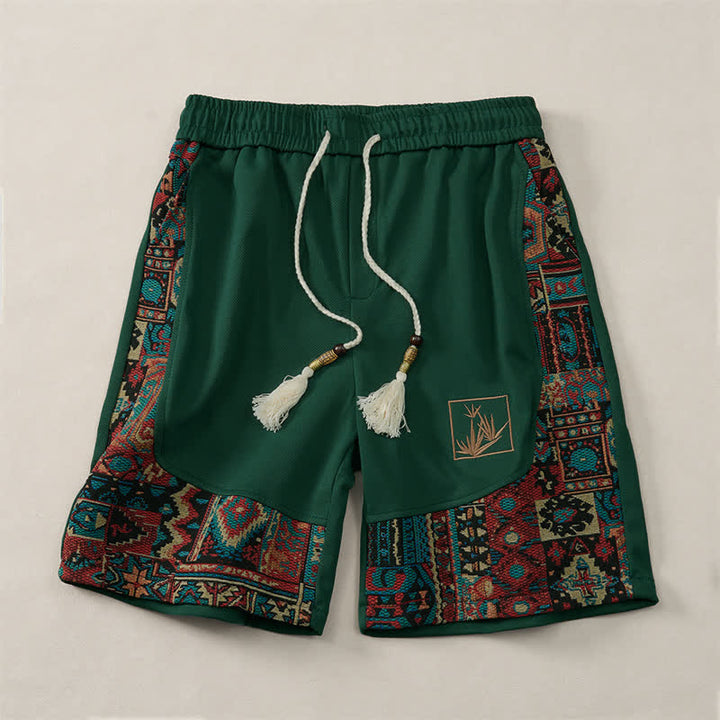 Buddha Stones Summer Boho Drawstring Elastic Waist Geometric Trim Men's Shorts With Pockets - image 2