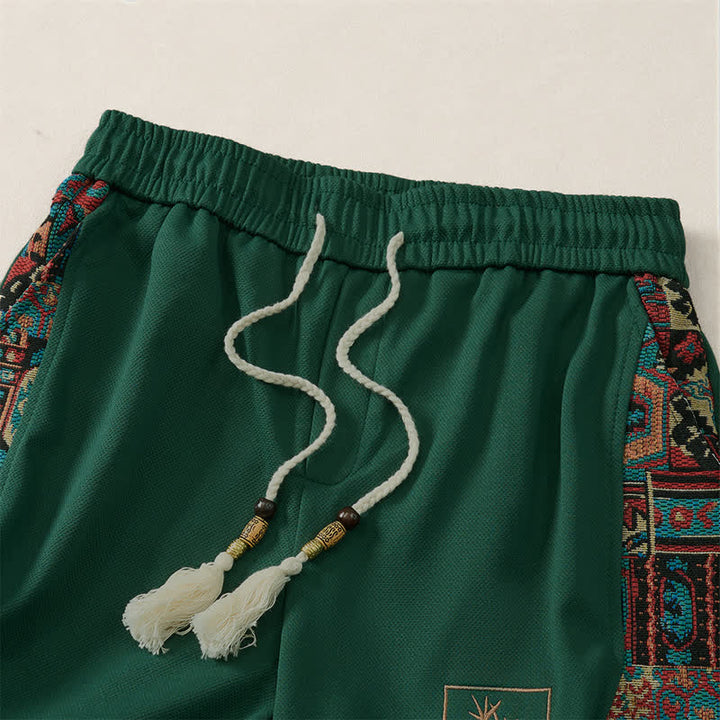 Buddha Stones Summer Boho Drawstring Elastic Waist Geometric Trim Men's Shorts With Pockets - image 5