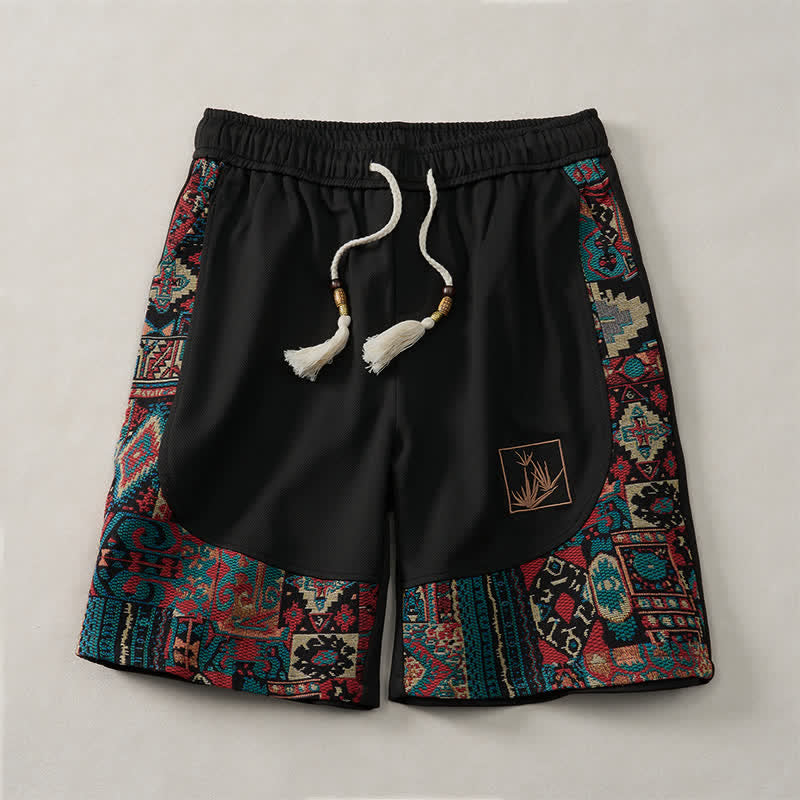 Buddha Stones Summer Boho Drawstring Elastic Waist Geometric Trim Men's Shorts With Pockets - image 12