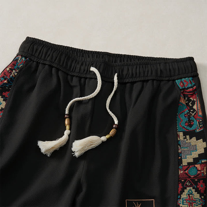 Buddha Stones Summer Boho Drawstring Elastic Waist Geometric Trim Men's Shorts With Pockets - image 10