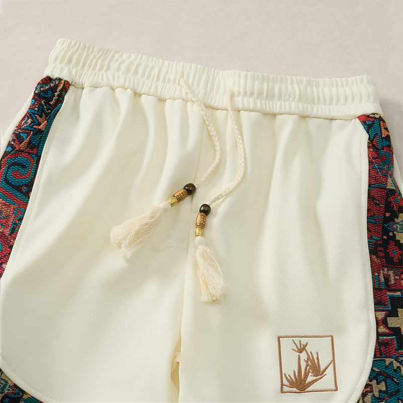 Buddha Stones Summer Boho Drawstring Elastic Waist Geometric Trim Men's Shorts With Pockets - image 26