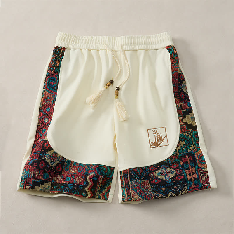 Buddha Stones Summer Boho Drawstring Elastic Waist Geometric Trim Men's Shorts With Pockets - image 23