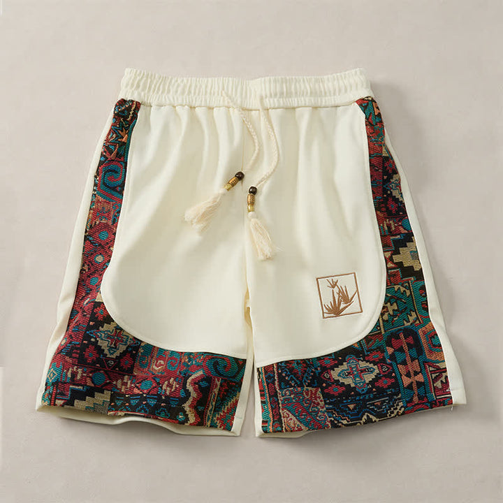 Buddha Stones Summer Boho Drawstring Elastic Waist Geometric Trim Men's Shorts With Pockets - image 23