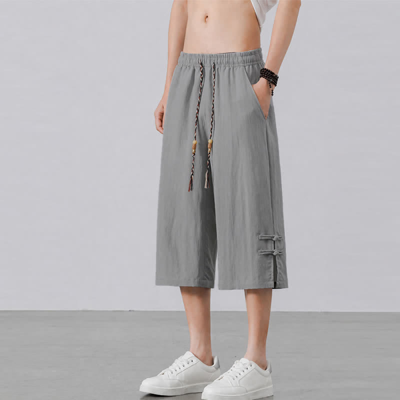 Buddha Stones Summer Casual Boho Drawstring Solid Half Pants Men's Straight Leg Pants With Pocket - image 17