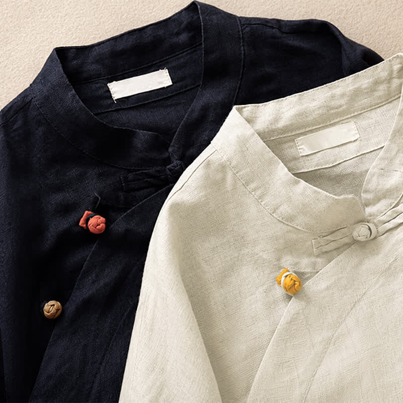 Buddha Stones Summer Tang Style Minimalist Mandarin Collar Solid Women's Short Sleeve Shirts - image 19