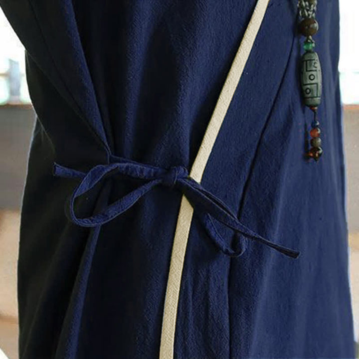 Buddha Stones Summer Tang Style Minimalist Drawstring V-Neck Solid Three-Quarter Sleeve Men's Kimono - image 10