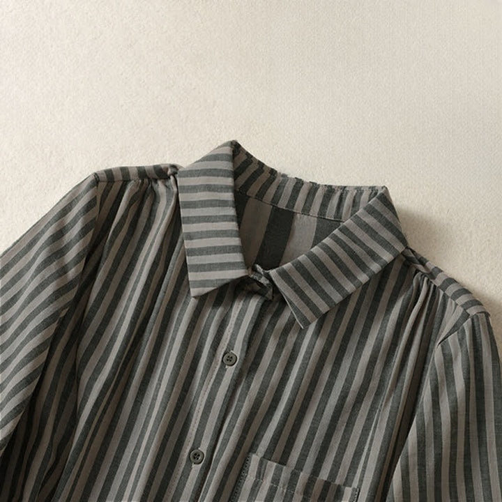 Buddha Stones Summer Casual Button-Up Striped Women's Short Sleeve Shirts With Patch Pocket - image 2