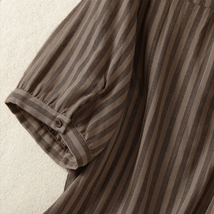 Buddha Stones Summer Casual Button-Up Striped Women's Short Sleeve Shirts With Patch Pocket - image 18