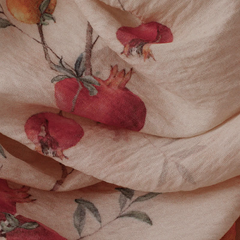 Buddha Stones Summer Tang Style Vintage Frog Button Pomegranate Print Women's Long Sleeve Shirts - image 10