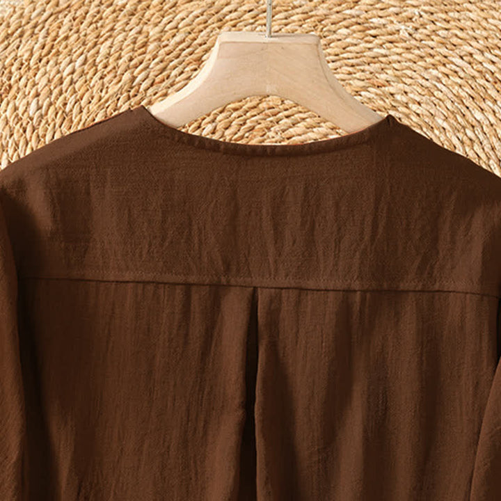 Buddha Stones Spring Casual Minimalist Button-Up Solid Women's Three-Quarter Sleeve Shirts With Patch Pocket - image 3