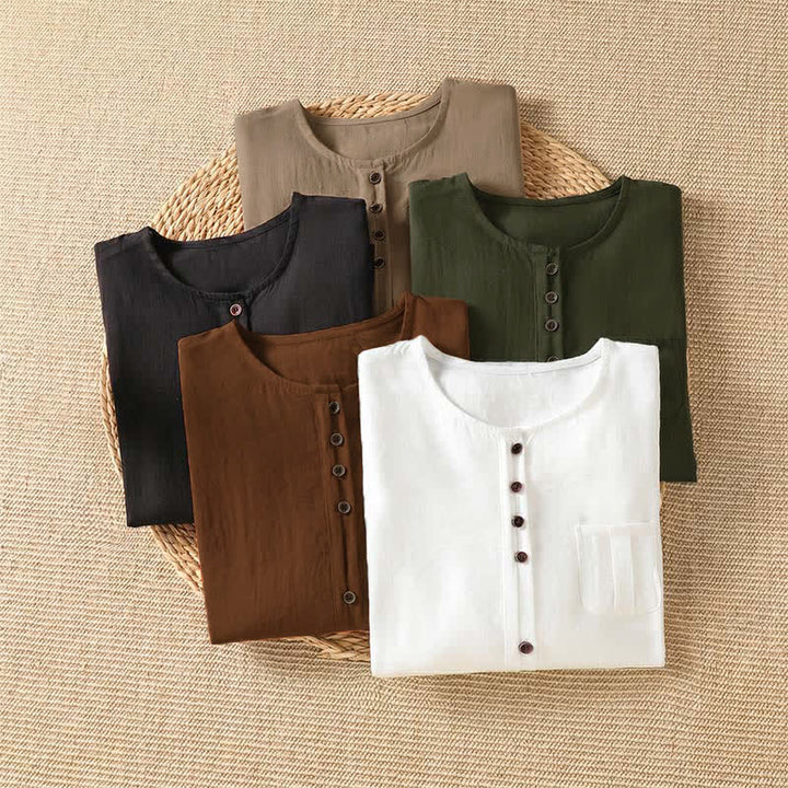 Buddha Stones Spring Casual Minimalist Button-Up Solid Women's Three-Quarter Sleeve Shirts With Patch Pocket - image 37