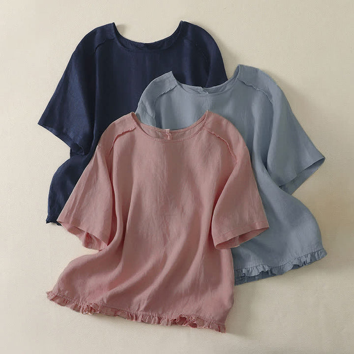 Buddha Stones Summer Casual Minimalist Ruffle Hem Solid Women's Short Sleeve T-Shirts - image 0