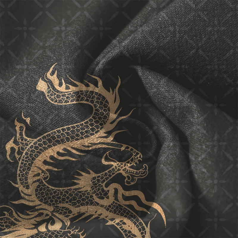 Buddha Stones Pure Cotton Golden Dragon Pattern Drawstring Men's Tapered Pants With Pockets - image 6