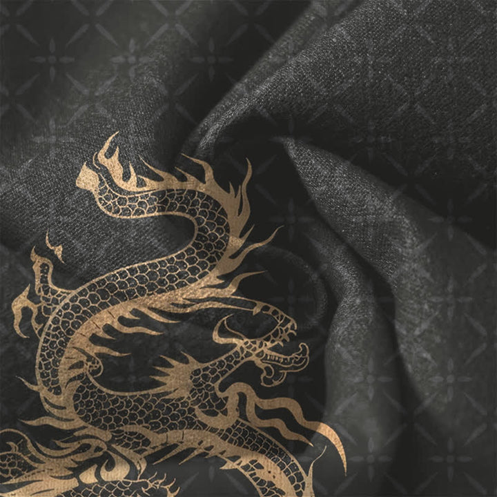 Buddha Stones Pure Cotton Golden Dragon Pattern Drawstring Men's Tapered Pants With Pockets - image 6
