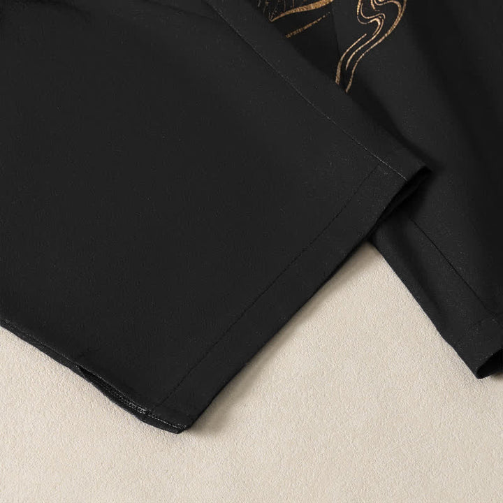 Buddha Stones Pure Cotton Golden Dragon Auspicious Cloud Pattern Drawstring Men's Tapered Pants With Pockets - image 5