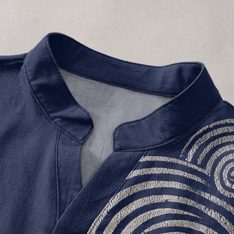 Buddha Stones Cotton Spiral Circle Pattern Men's Short Sleeve Half Button Shirt - image 2