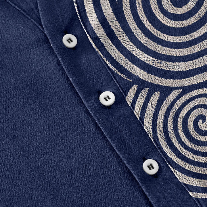 Buddha Stones Cotton Spiral Circle Pattern Men's Short Sleeve Half Button Shirt - image 3