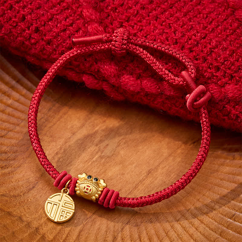 Buddha Stones Fu Character Chinese Coin Red String Fortune Bracelet - Dark Red(Wrist Circumference: 6.7–7.5 in/17–19 cm) - image 0
