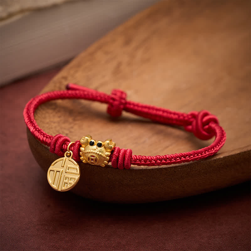 Buddha Stones Fu Character Chinese Coin Red String Fortune Bracelet - image 0