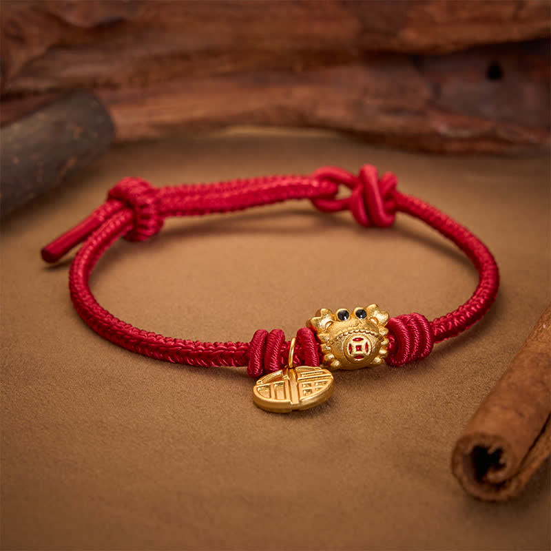 Buddha Stones Fu Character Chinese Coin Red String Fortune Bracelet - image 1