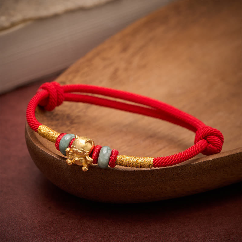 Buddha Stones Hand-Woven Red String Lucky Cat Beads Connection Bracelet - image 2