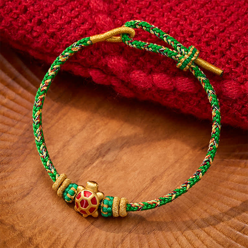 Buddha Stones Five Color Hand Woven String Longevity Turtle Protection Adjustable Bracelet - Green(Wrist Circumference: 5.9–7.1 in/15–18 cm) - image 0